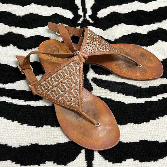 Tory Burch Regan Leather Thong Sandal Flat Size 10 - Picture 4 of 9